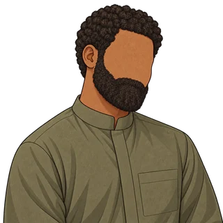 Illustrated partner in an olive thobe