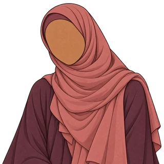 Illustrated partner in a dusty rose hijab