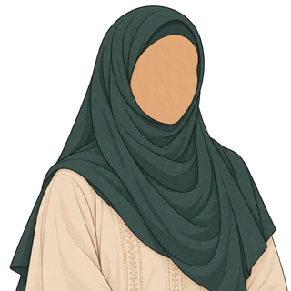 Illustrated partner in a deep teal khimar