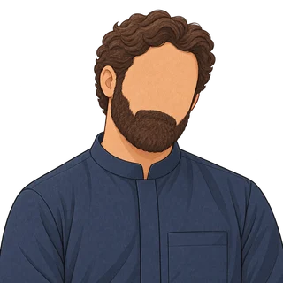 Illustrated partner in a navy thobe