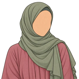 Illustrated partner in a sage hijab